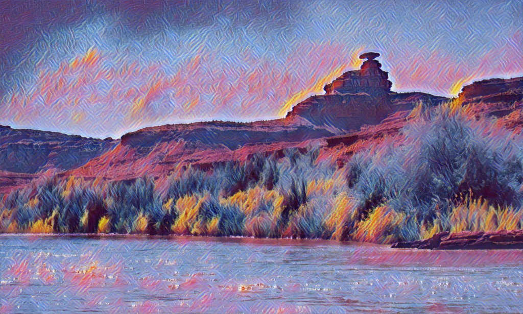 silhouette of Mexican Rock from the San Juan River